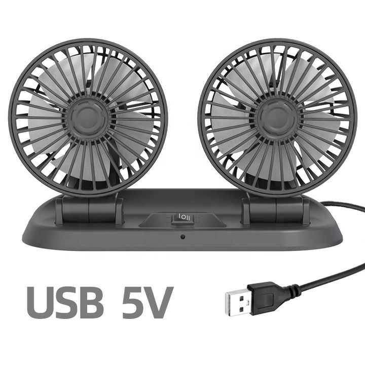 12V Dual Head Car Fan with 360° Rotation – Dashboard Cooling