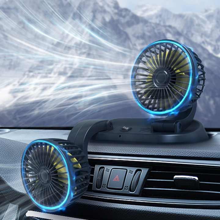 12V Dual Head Car Fan with 360° Rotation – Dashboard Cooling