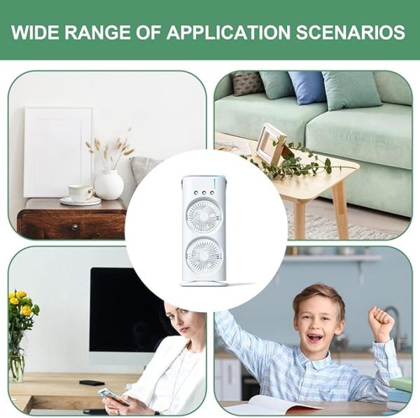 Mini Double Fan Air Cooler – Mist, LED, Rechargeable